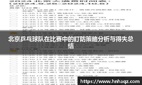北京乒乓球队在比赛中的盯防策略分析与得失总结